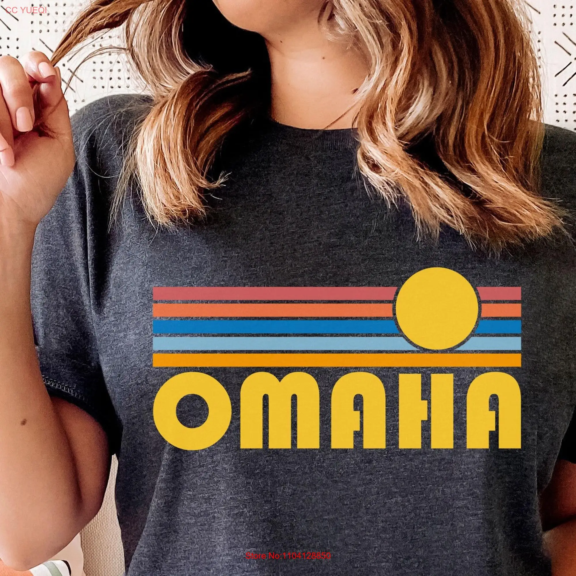 Omaha Nebraska T Shirt Retro Sunset  long or short sleeves