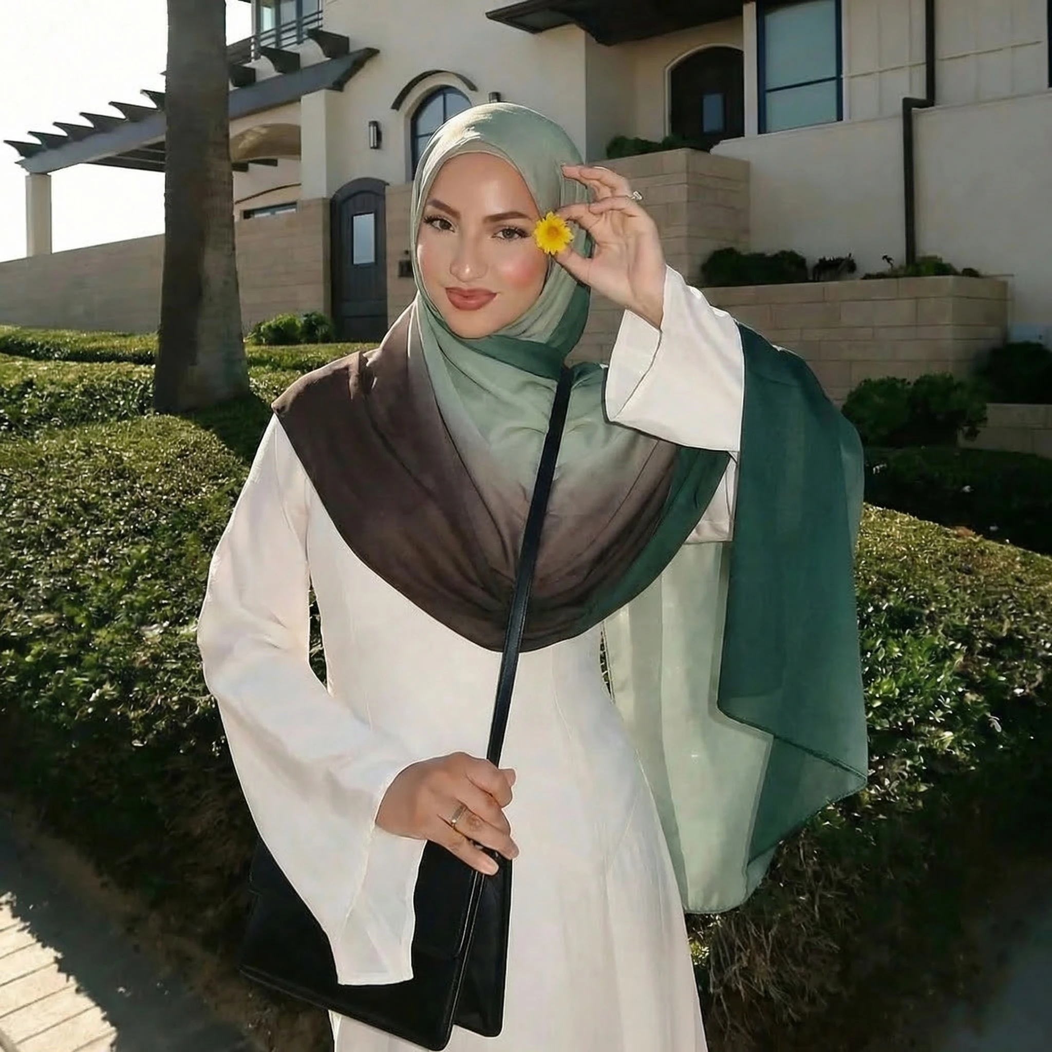 Damen Aquarell Hijab Schal Bandana Stirnband Vintage Luxus Strand 180cm Langes Halstuch Bohème Muslimische Accessoires 2026 – Detail 5