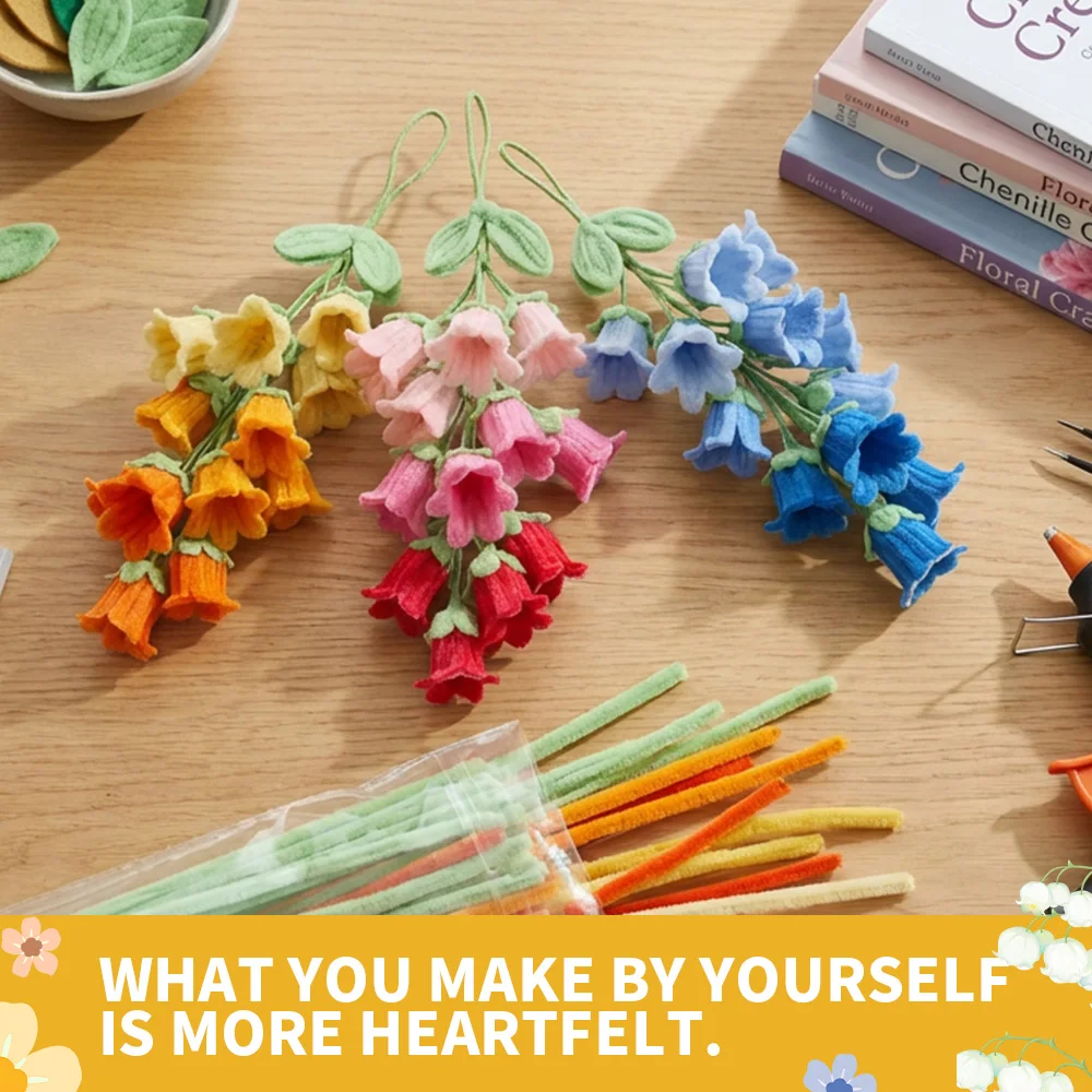 Handmade DIY Pipe Cleaner Bouquet Kit Gradient Lily of the Valley Flowers Home Decor Craft Handmade Material Kit