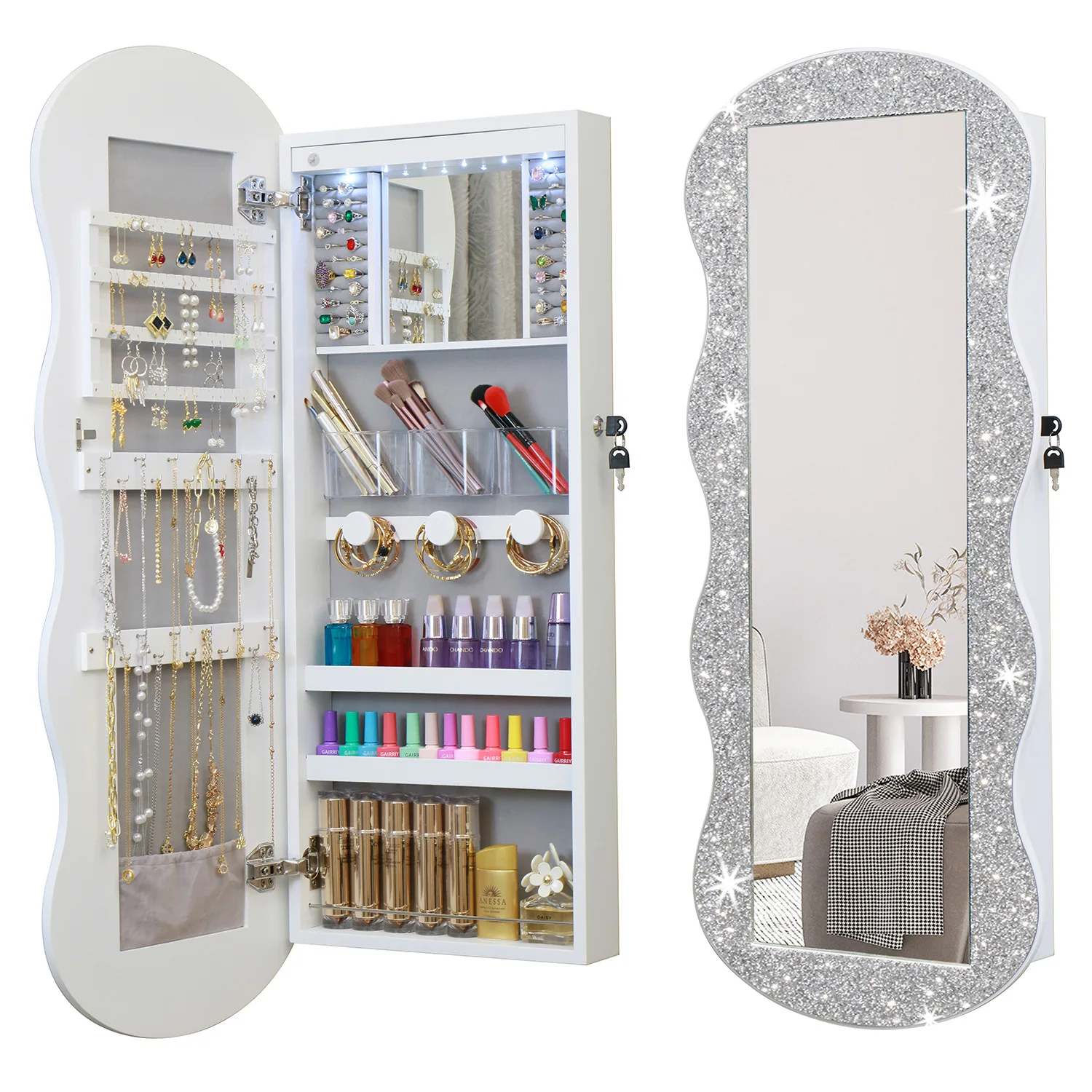 [One piece delivery] Full-body mirror cabinet floor-to-ceiling storage with lamp mirror floor-to-ceiling girls' bedroom