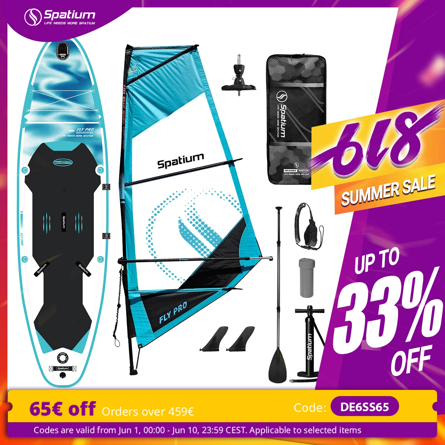 

Spatium Inflatable SUP Sailing Surfboard Handheld Sailboard Set Kite Surfboard Paddle Water Skiing Board