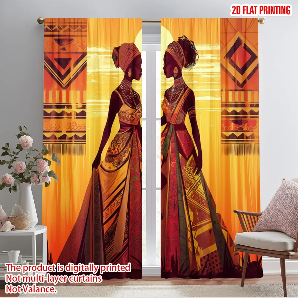 

2pcs,2D plane printing Pattern Curtains African Elegance 100% Polyester (without rod) Holiday Use for Bedroom, Living Room,