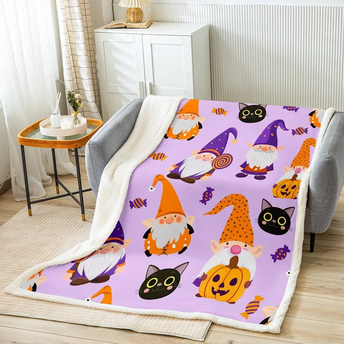 Cute Cartoon Santa Claus Dwarf Bed Blanket for Kids Child,Merry Christmas Boho Floral Fleece Blanket Colorful Scandinavian