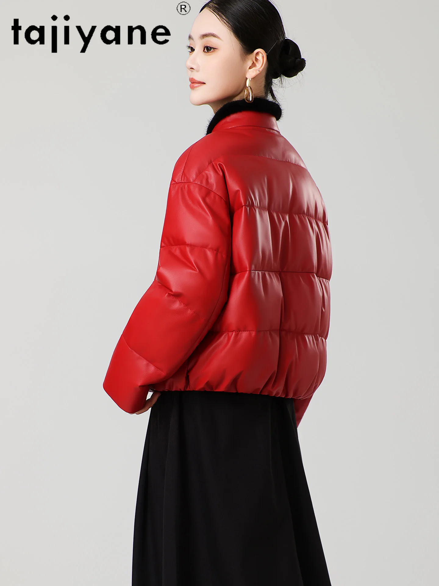 TAJIYANE 100% Schaffell Ente Unten Mantel Frauen Luxe Nerz Pelz Kragen Echt Leder Puffer Jacke Winter Kleidung Frau 2025 Ettка