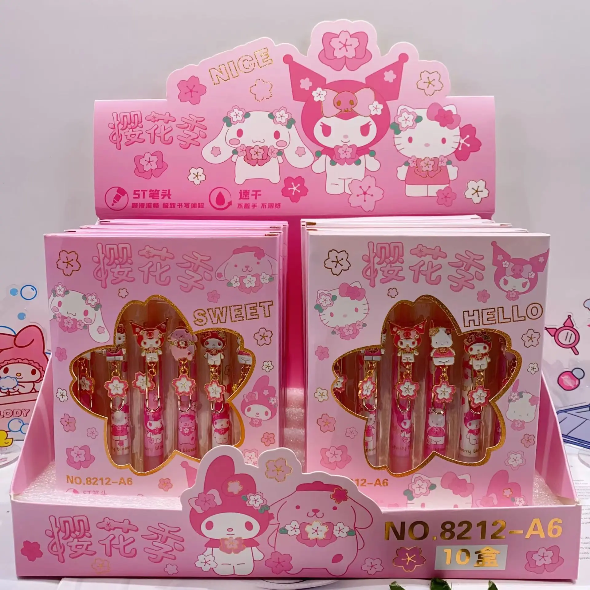 Stylo gel Sanurgente Pink Sakura Cartoon Festival, Mymelody, Kuromi, Cinnamoroll, Pochacco, Melon al Signature Pen, 6 pièces par boîte