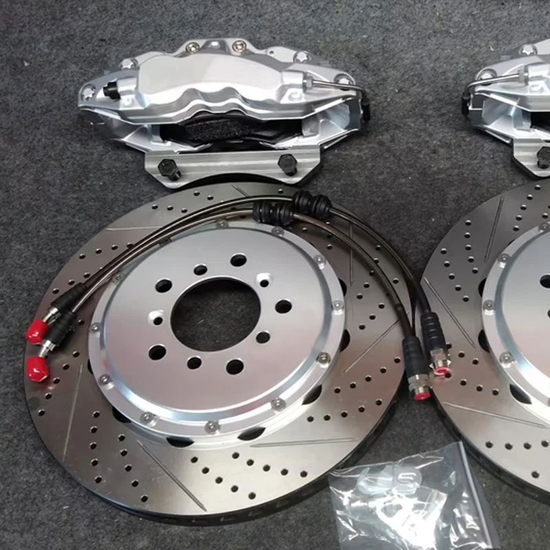 ICOOH Silver 6 Pot Brake Caliper kits with Drilled and Slotted Disc Rotor for Lexus  LX570 Land Cruiser