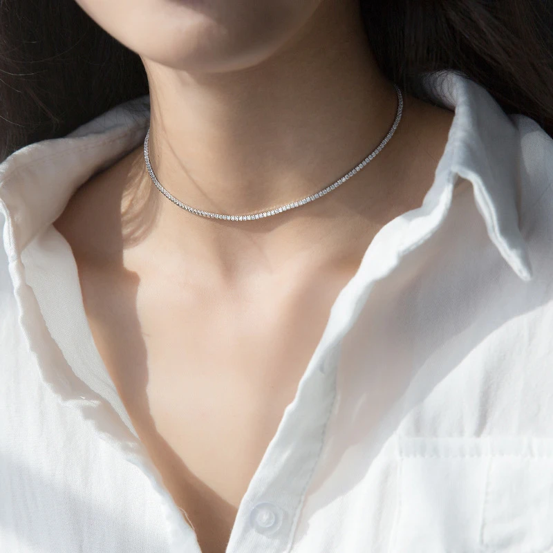 Modian Genuien 925 Sterling Silver olśniewający przezroczysty CZ Choker naszyjnik dla kobiet prezent regulowany łańcuszek pudełkowy oryginalna piękna biżuteria — zdjęcie 4