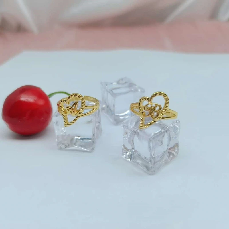 Duoying-Bagues Initiales Personnalisées, Hip-Hop, Coeur, Lettre, Forme de Cœur, Cadeaux pour la colonne vertébrale