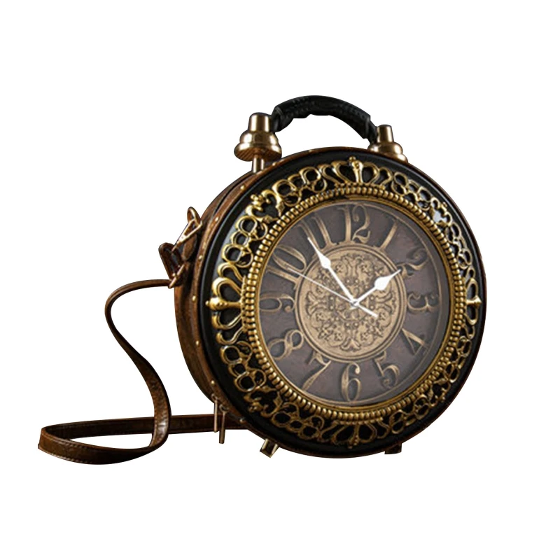 Women's PU Leather Handbag for Creative Real Working Clock Bag All-matching Crossbody Bags Real Watch Shoulder