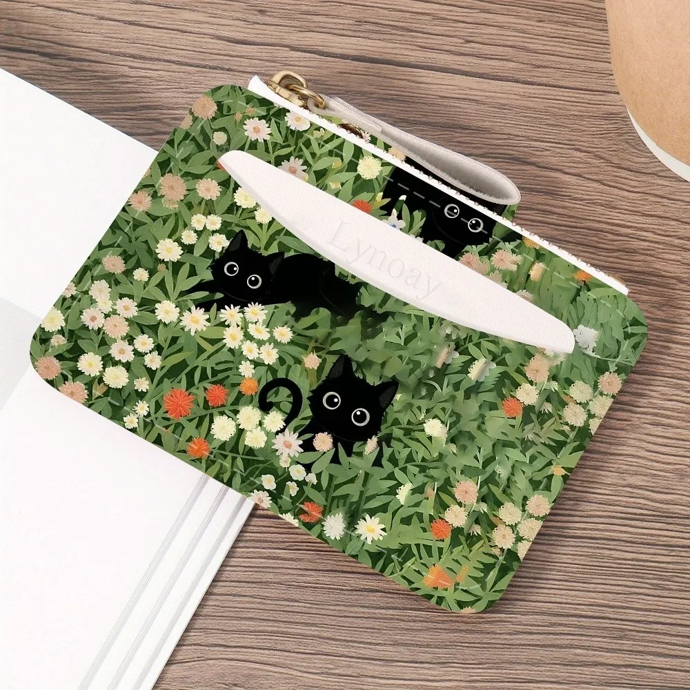 Cute PVC Cat Credit Card Holder Multiple Slots Water-resistant Zipper Wallet Lightweight Small Coin Purse for Women Girls