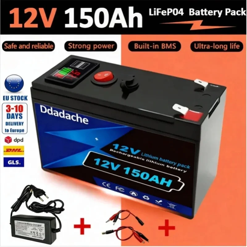 LiFePO4 12V 150Ah wiederaufladbare Lithiumbatterie, integriertes BMS, perfekt für Aufsitzspielzeug, Solarmodule, Fischfinder, Power Wheels