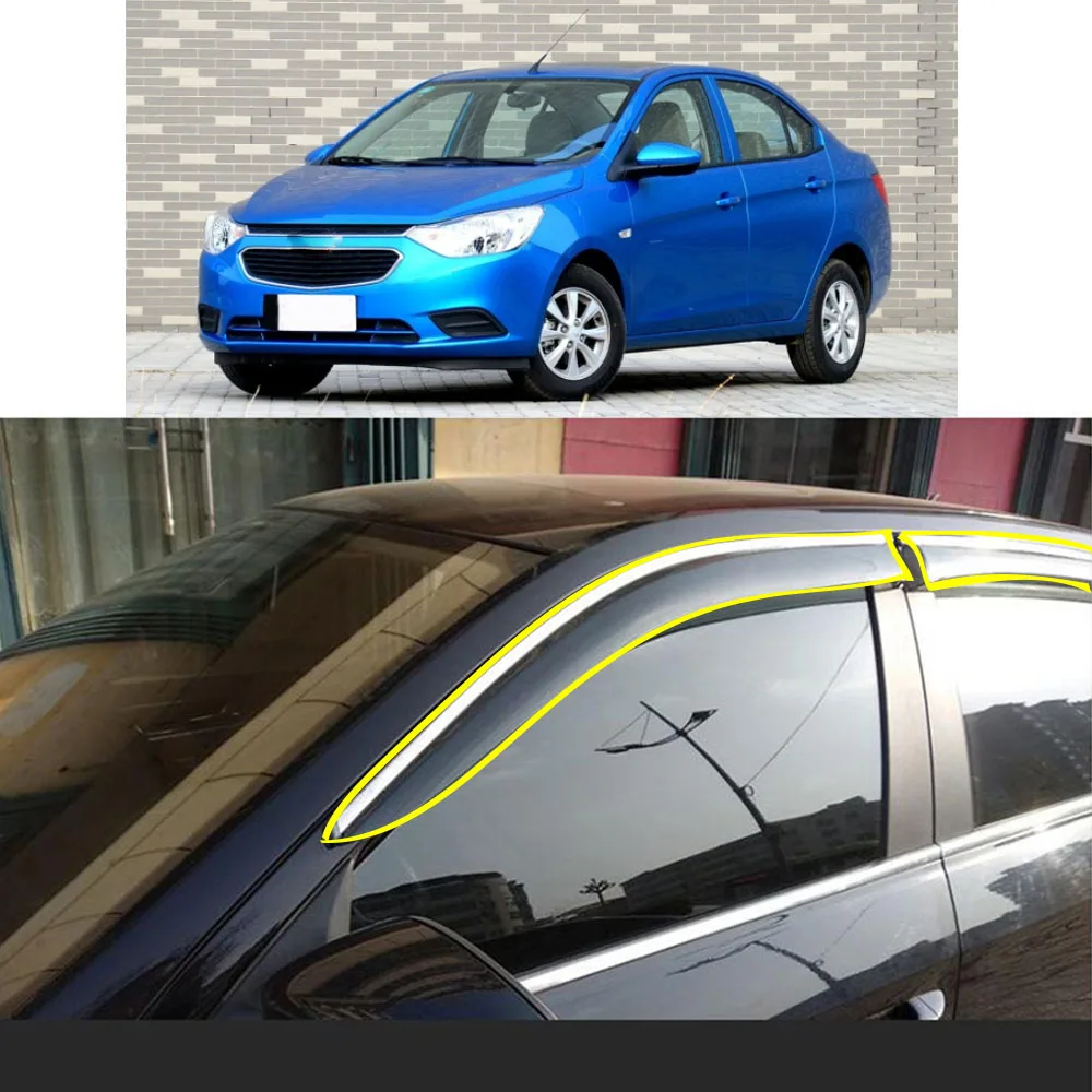 Car Sticker Plastic Window Glass Wind Visor Rain/Sun Guard Vent Parts For CHEVROLET Sail 3 2015 2016 2017 2018 2019 2020 2021