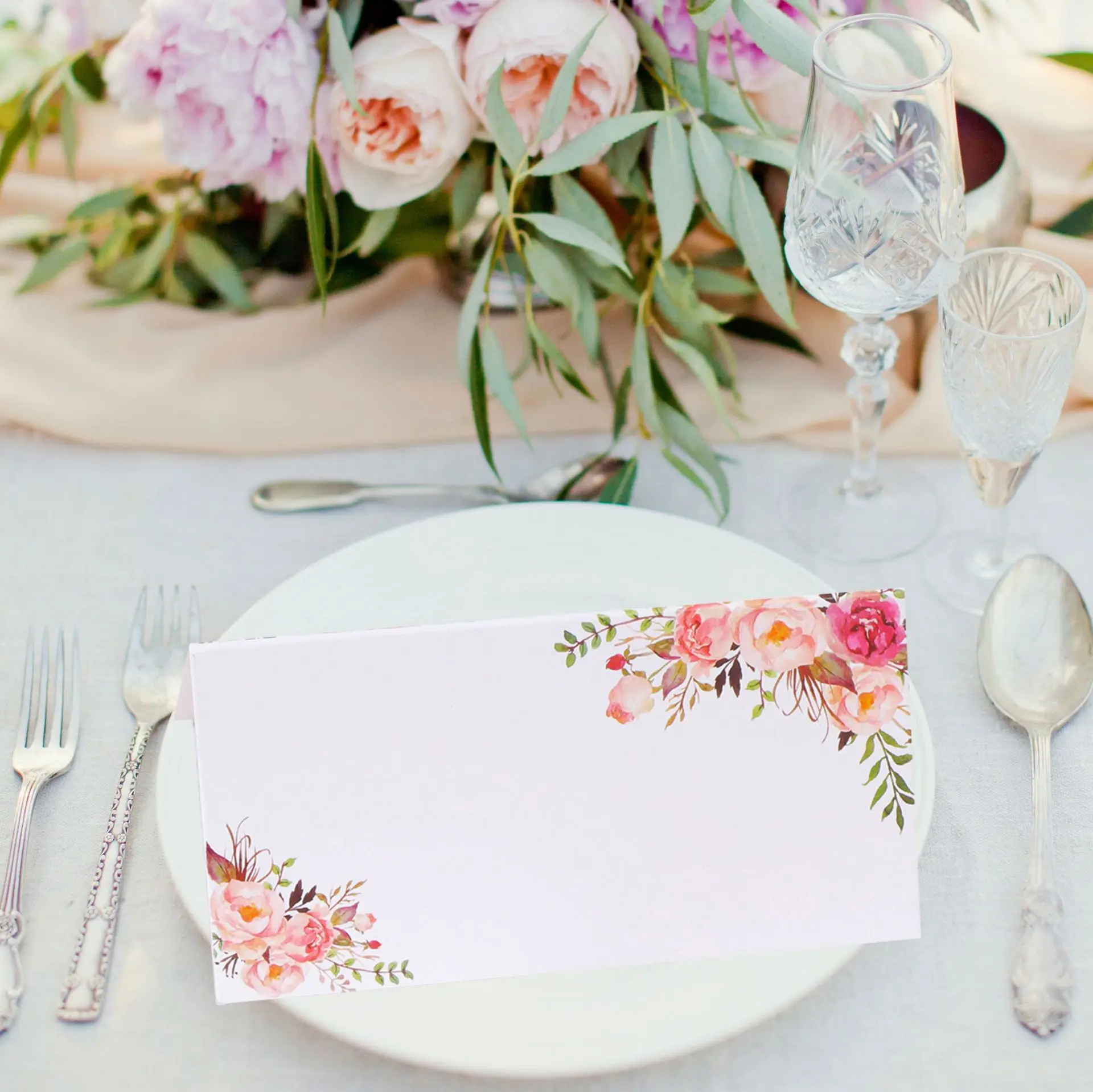 20/50/100pcs Double Sided Printed Flowers Name Place Cards Wedding Seating Number Table Card Birthday Party Greeting Card
