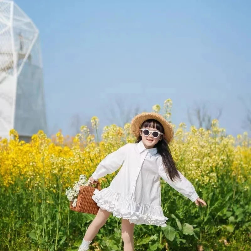 

Autumn Girls' Dress Long Sleeved Shirt Collar Patchwork Dress Cake Skirt 2026 Spring Fashion New Children Clothing Kids Outfit