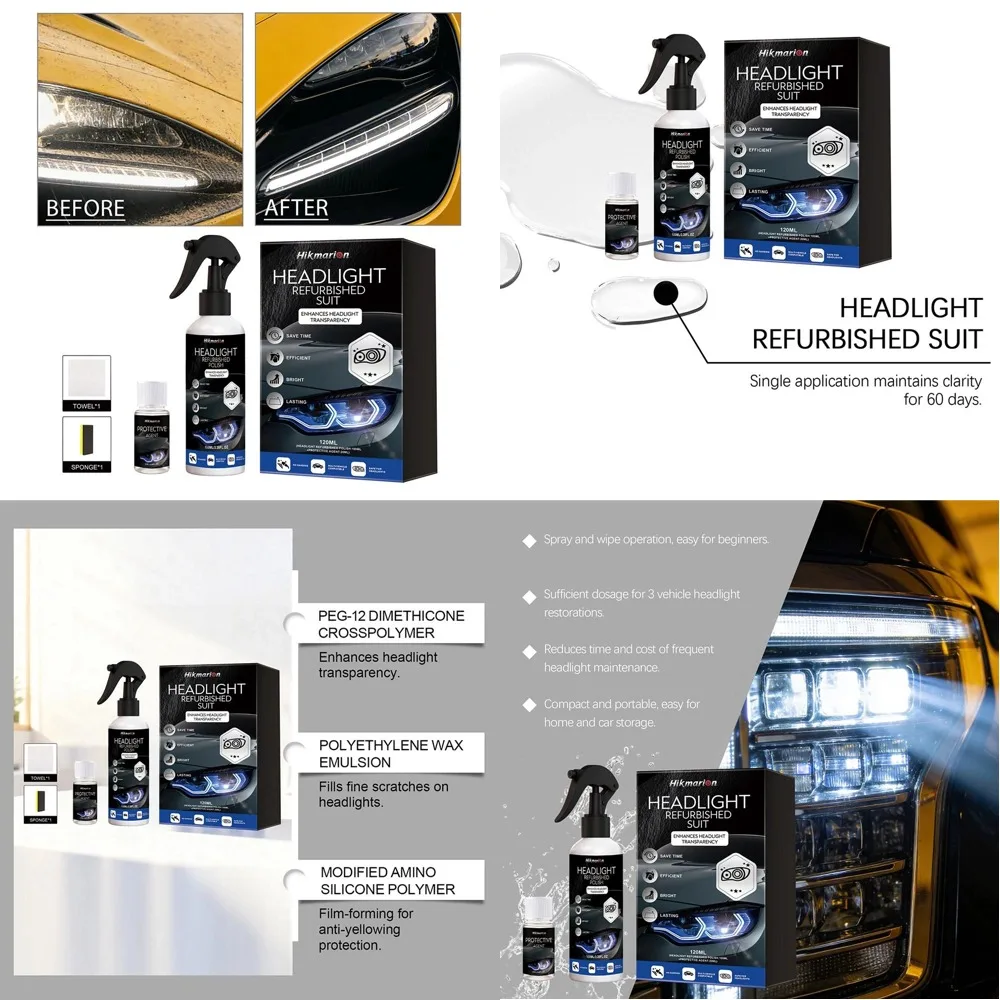 1set Car Headlights Restoration Kit Restores Clarity-Car Headlight Lens Polisher&Cleaning Solution Car Headlight Repair Liquid