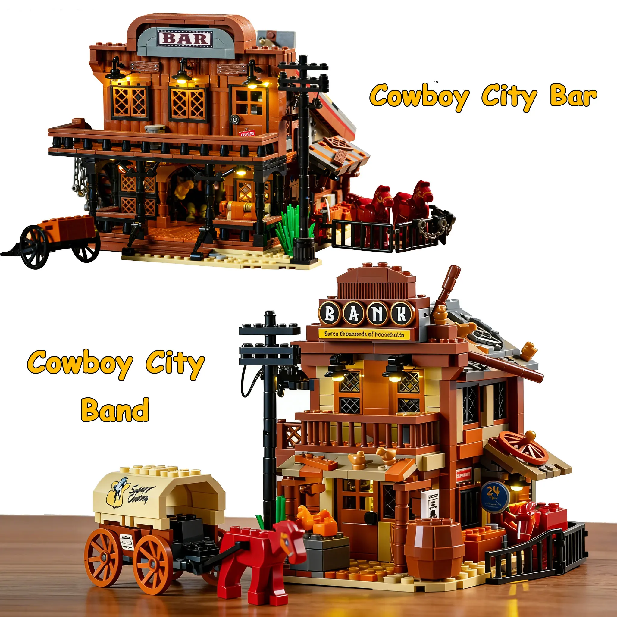 

1834PCS or 1299PCS Medieval Cowboy City Bar Bank Wood House Building Blocks Architecture Assemble Bricks Toy Gift For Kids Adult