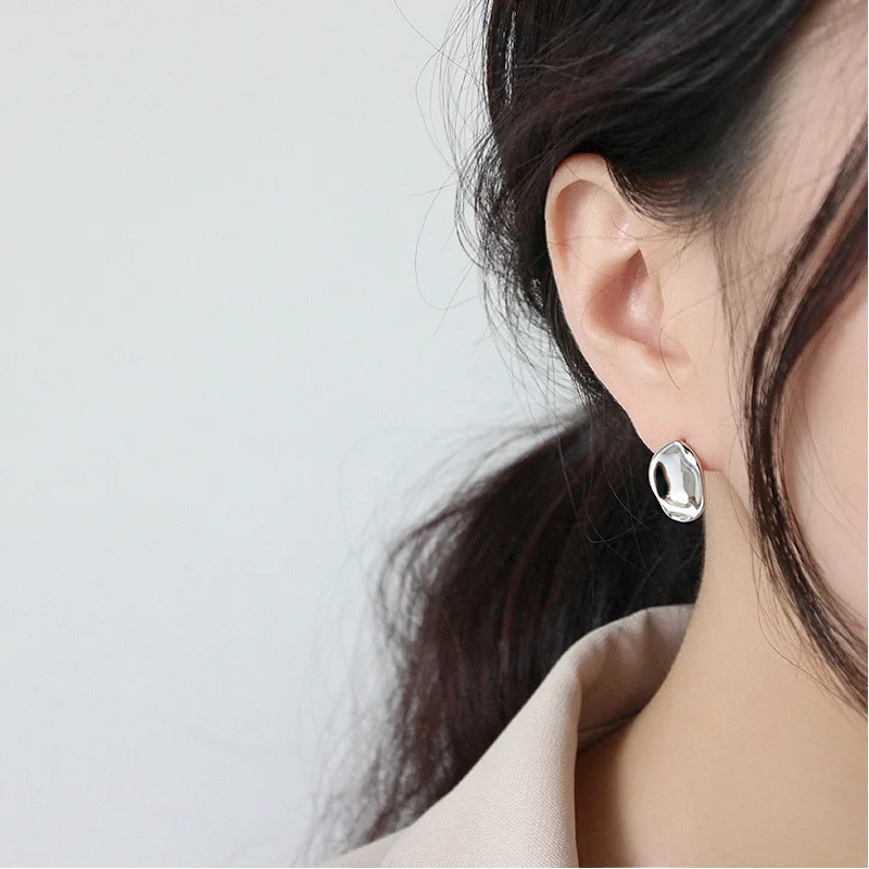 

[Cciris.Com] 925 Silver Gold Plated Earrings Japanese Minimalist Textured Hypoallergenic Wholesale Dainty Jewelry for Women