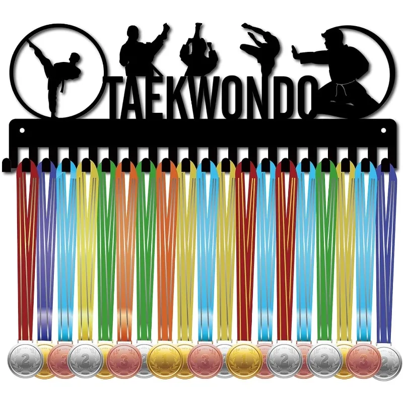 1 Set Taekwondo Medal Hanger Display Medal Holder Rack with 20 Hooks for Taekwondo Karate Competition Badge Medalist Black