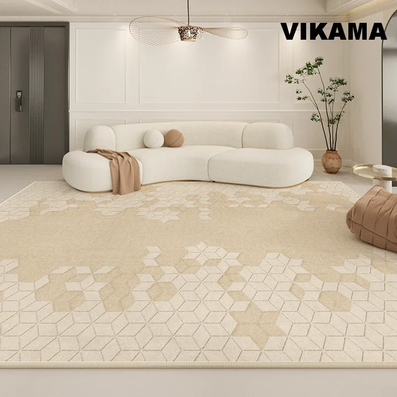 VIKAMA  2024 new waterproof washable wipeable rugs Crystal pile cream style carpet living room light luxury premium