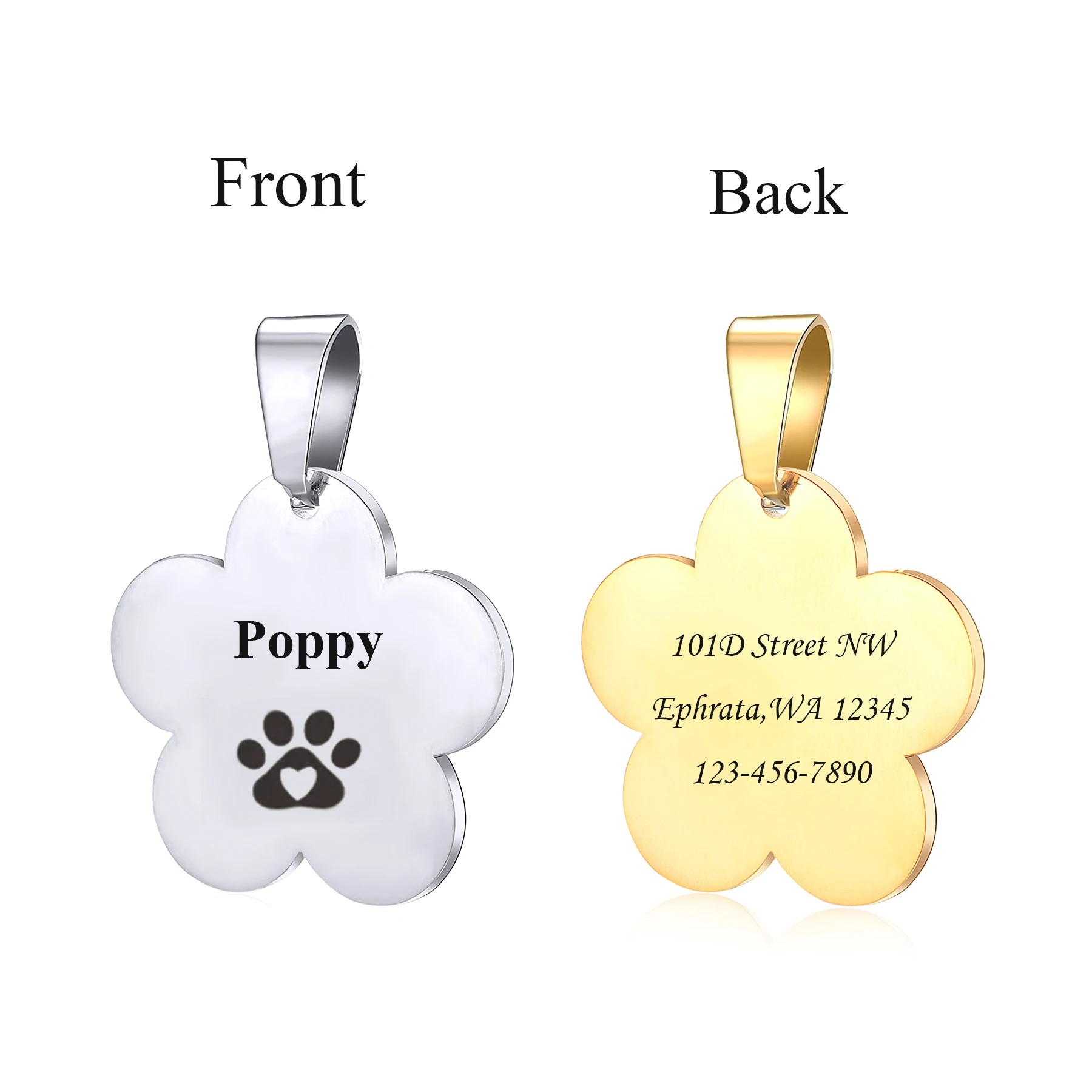 Customizable Stainless Steel Pet Dog Collar Tags Flower Pendant for Pet Dogs Medal with Engraving Name Number ID Tag Supplies