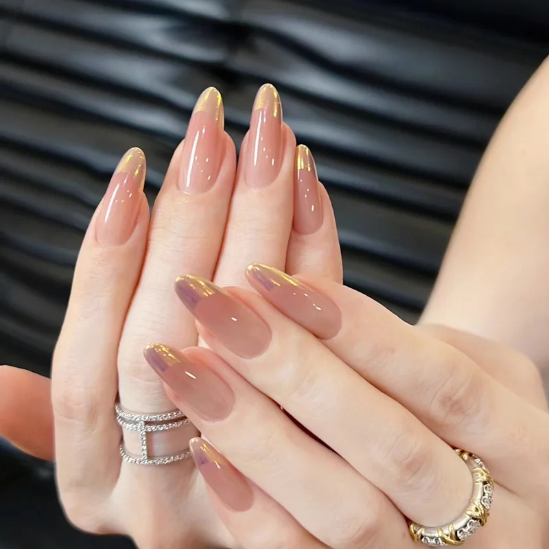 

10Pcs French Almond Nail Art with Simple Glossy Orange Gradient Nail Summer Handmade Nail Wearable Finished Fake Nails for Women