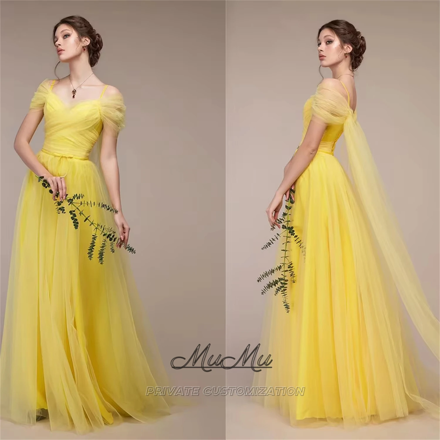 Mumu personalizado vestido de baile feminino vestido de noite elegante vestidos de festa vestido de formatura saia longa amarela participar de uma festa de aniversário