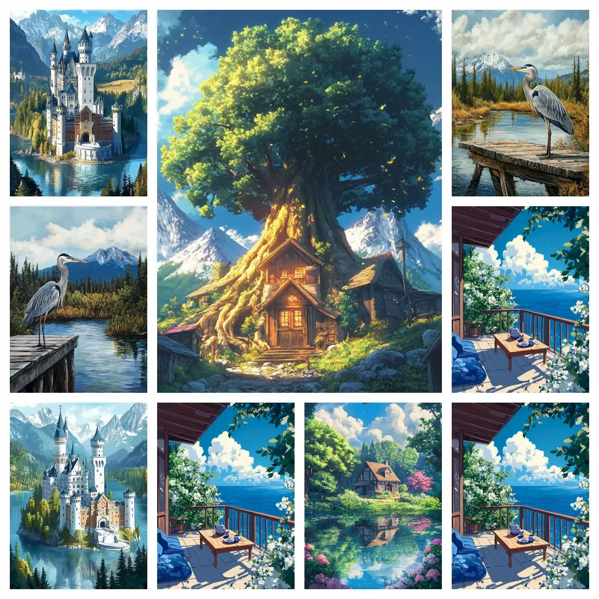 لوحة المناظر الطبيعية 5Ddiy، اللوحة الماسية، زخرفة الجدران، هدية العيد