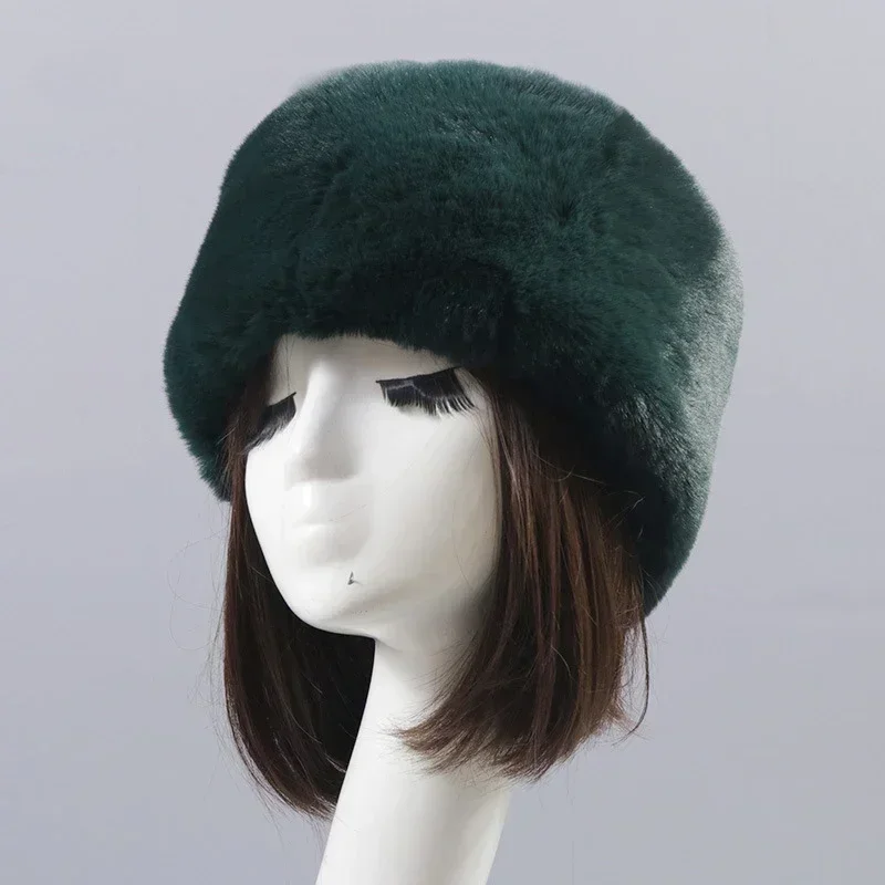 Faux Fur Hats for Women Fluffy Russian Hat Winter Cap Ears Warm Female Beanies Solid Color Leopard Print Bonnets