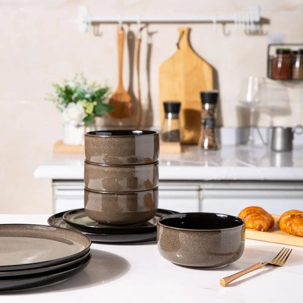 4-Piece Porcelain Dinnerware Set, Microwave, Dishwasher, and Oven Safe, Scratch-Resistant, Modern Style - Service for 4 (12 Piec