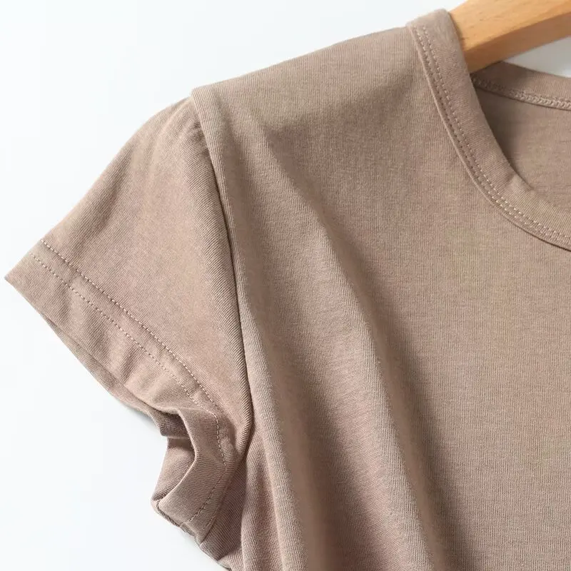 T-shirt à manches courtes et col rond pour femme, slim, polyvalent, style basique, décontracté, rétro, chic, Skazi, nouvelle mode