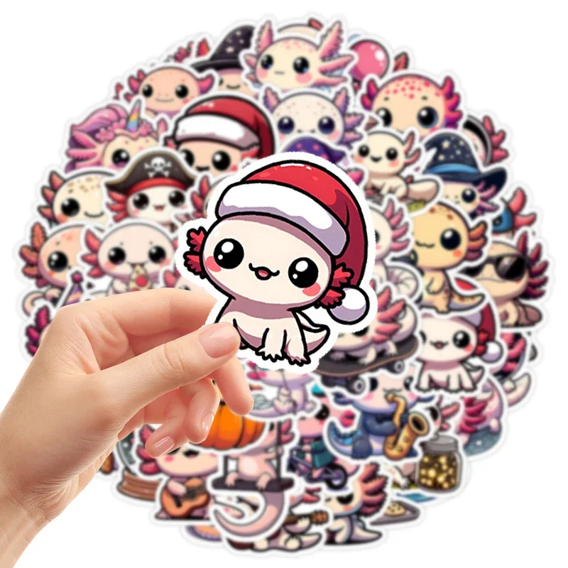 50PCS Axolotl Salamander Stickers Cute Cartoon Vinyl Decals Waterproof for Laptop Water Bottle Phone Car Window