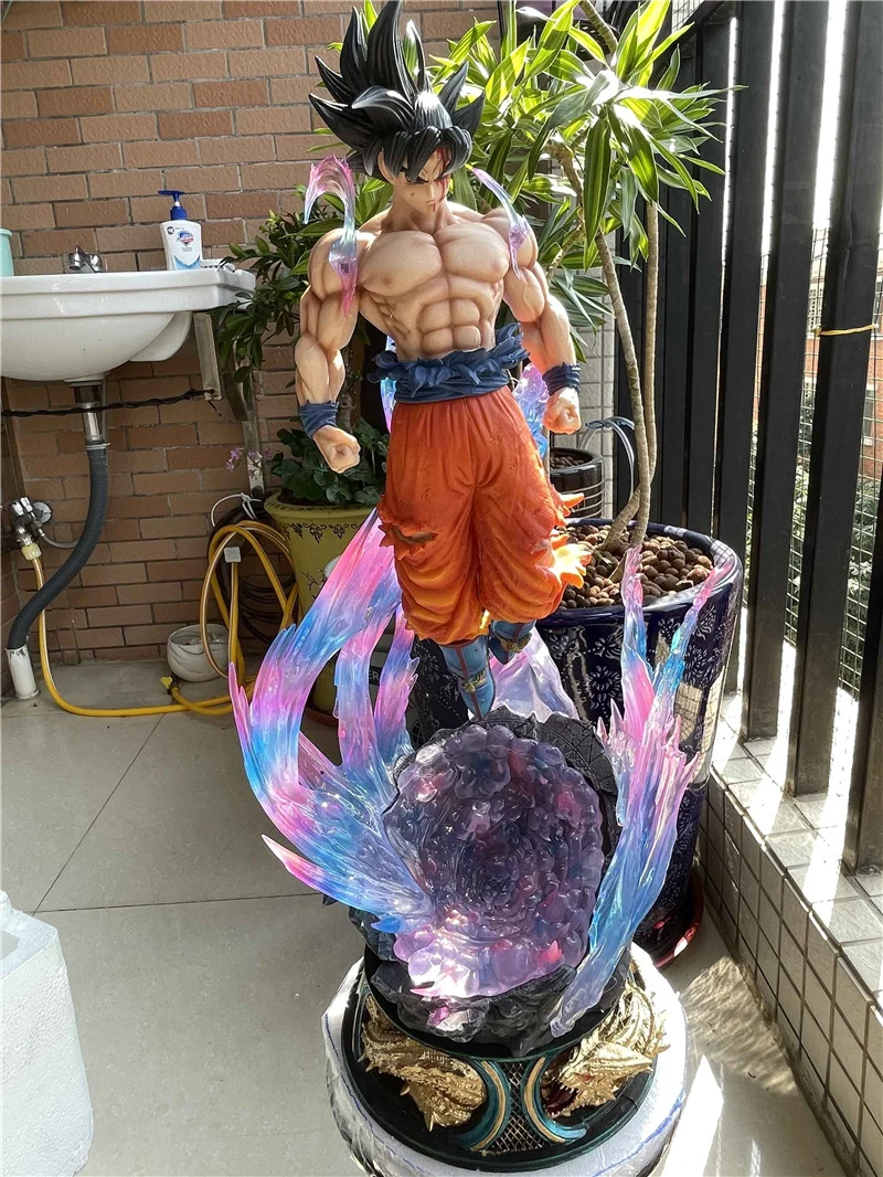 New 52cm Dragon Ball Super Son Goku Gk Figure With Led Light 3 Heads Ultra Instinct Anime Figures Figurine Statue Model Toy Gift