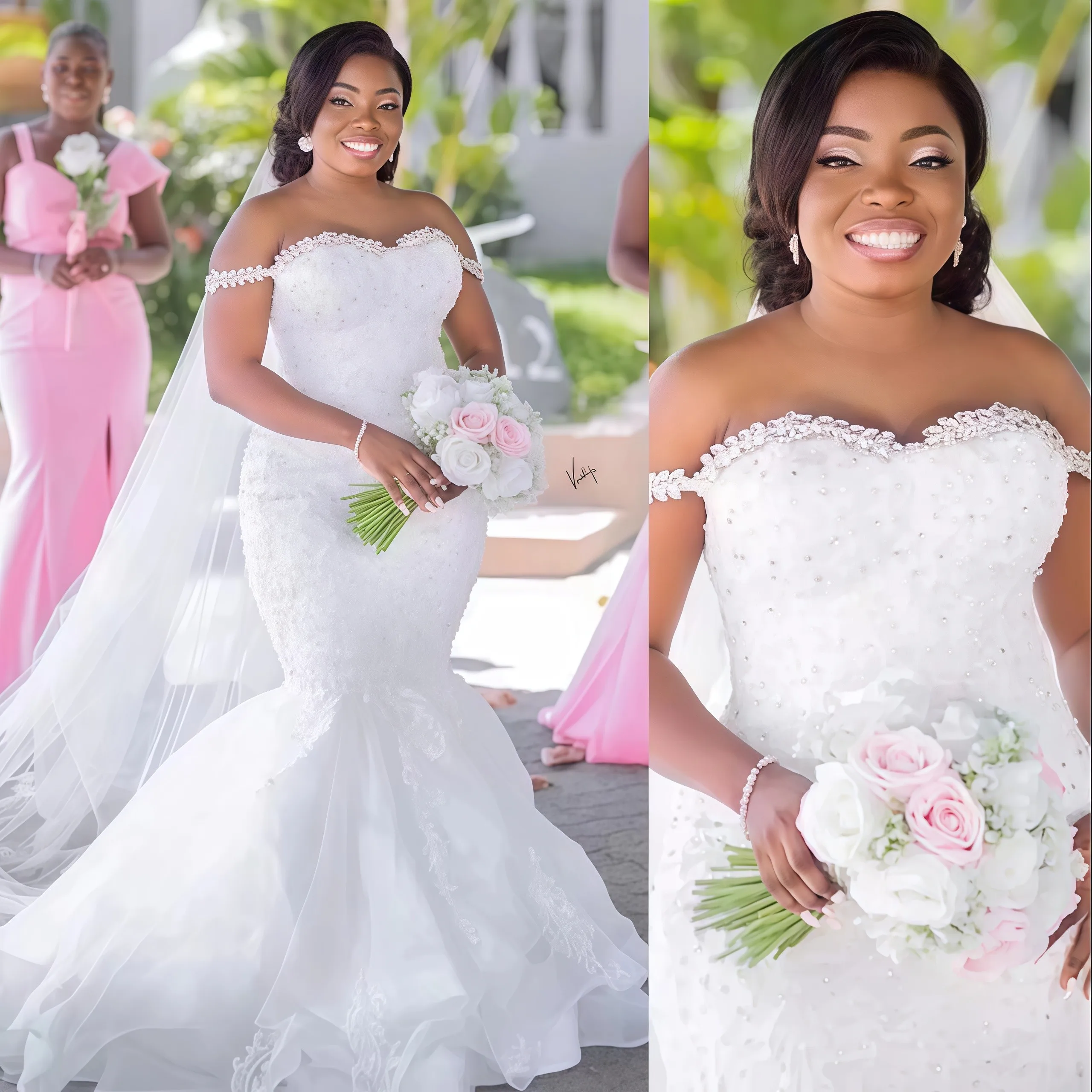 Abiti da sposa a sirena in pizzo squisito personalizzati Plus Size Arabo Aso Ebi Appliques Abiti da sposa con cristalli di perline Off The Should