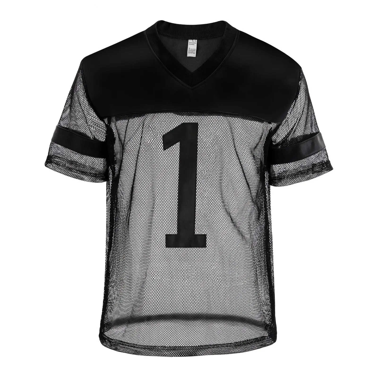 Men's Sexy Faux Leather Fishnet Short Sleeve Cutout PU T Sleeve Breathable V-Neck Short Sleeve Basketball Jersey Sportswear