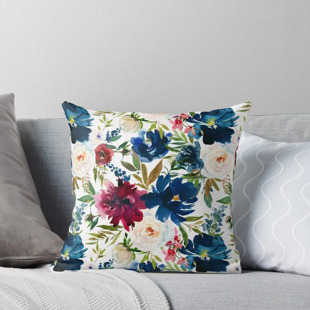 

Watercolor navy blue and burgundy peony pattern Throw Pillow Anime Bed pillowcases Sitting Cushion pillow