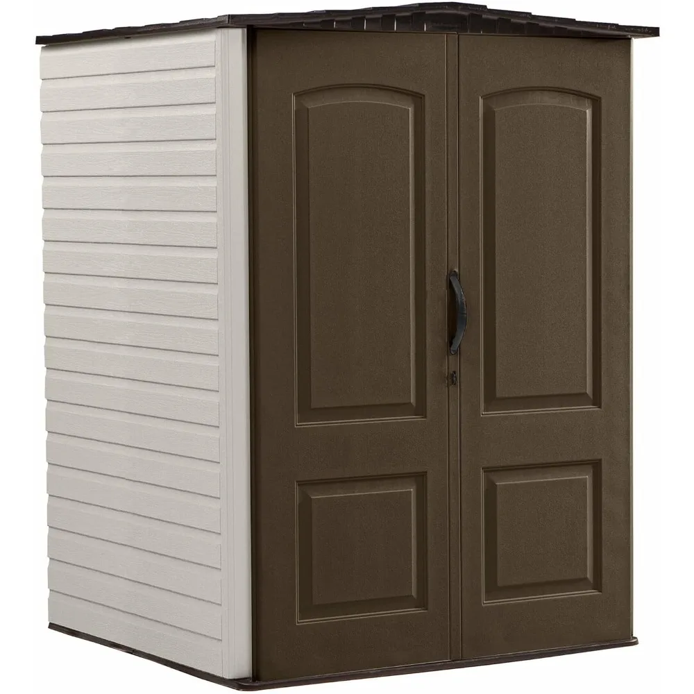 Medium Vertical Resin Outdoor Storage Shed With Floor (5 x 4 Ft), Weather Resistant, Brown, Organization for Home/Backyard