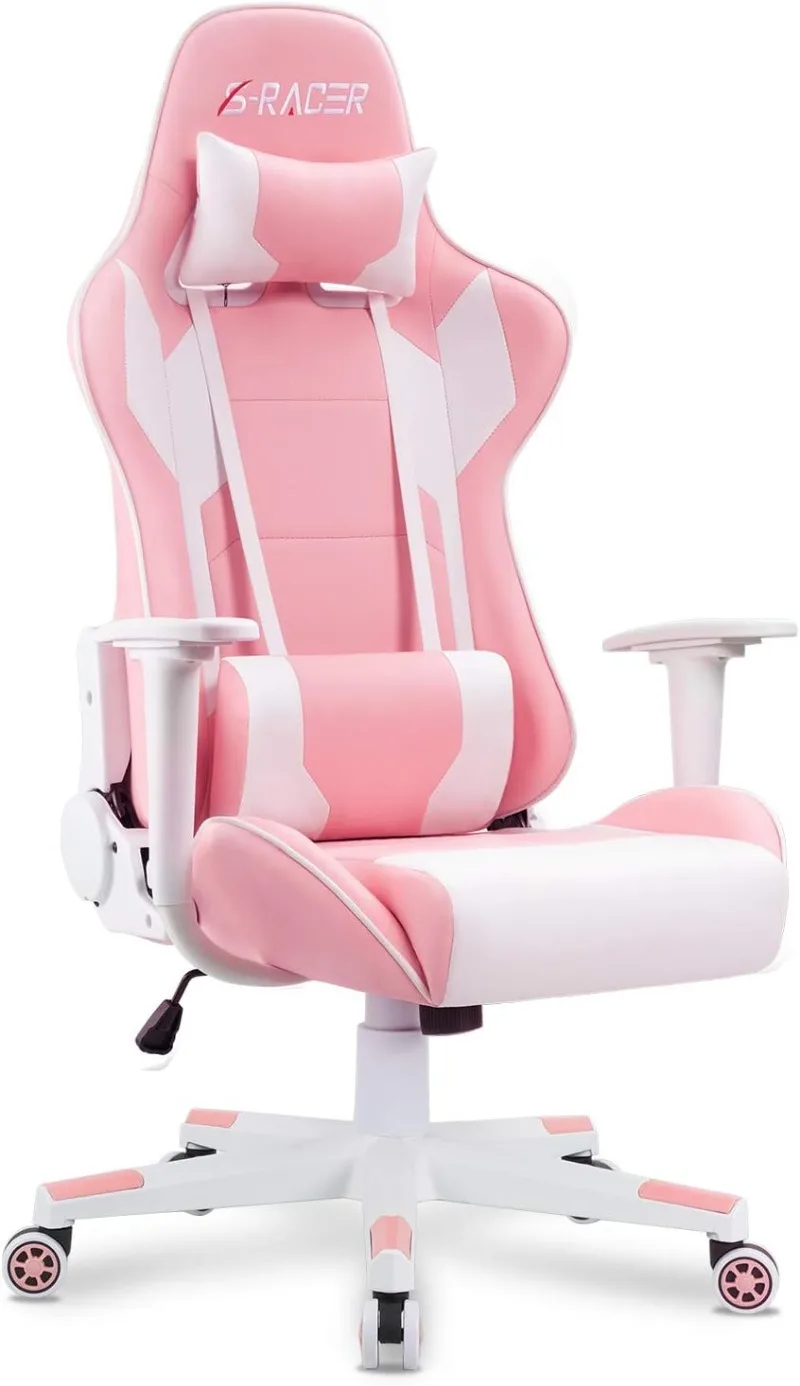 

Homall Gaming Chair, Office Chair High Back Computer Chair Leather Desk Chair Racing Executive Adjustable Swivel Task Chair,Pink