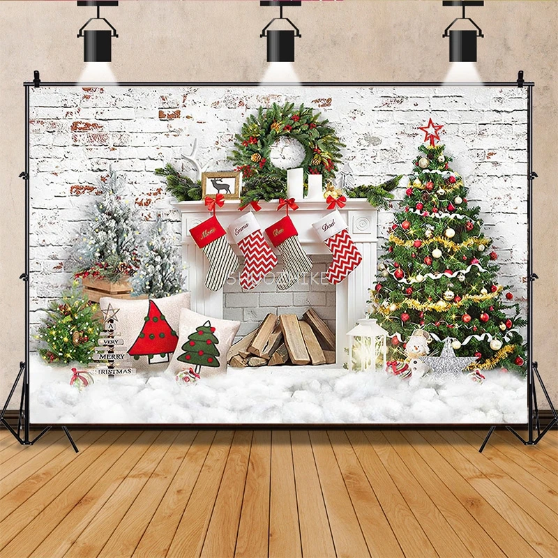 

SHUOZHIKE Christmas Tree Window Candy Photography Backdrop Wooden Doors Snowman Cinema Pine New Year Background Prop LPR-09