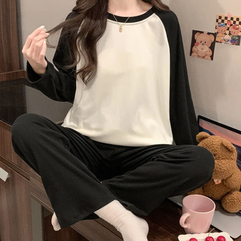 

Новые осенние и зимние женские пижамы, длинные рукава, для девочек, студентов, немецкая бархатная ткань, свободные повседневные пижамы, комплект домашней одежды