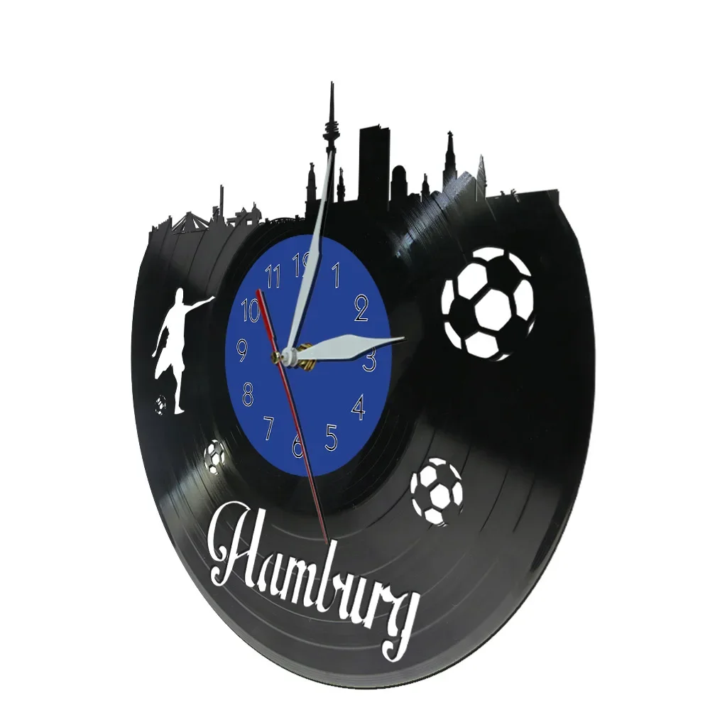 Hamburg Skyline Football Stadium Vinyl Record Wall Clock German Home Decoration Football Fans Gift Crafts Silent Wall Watch