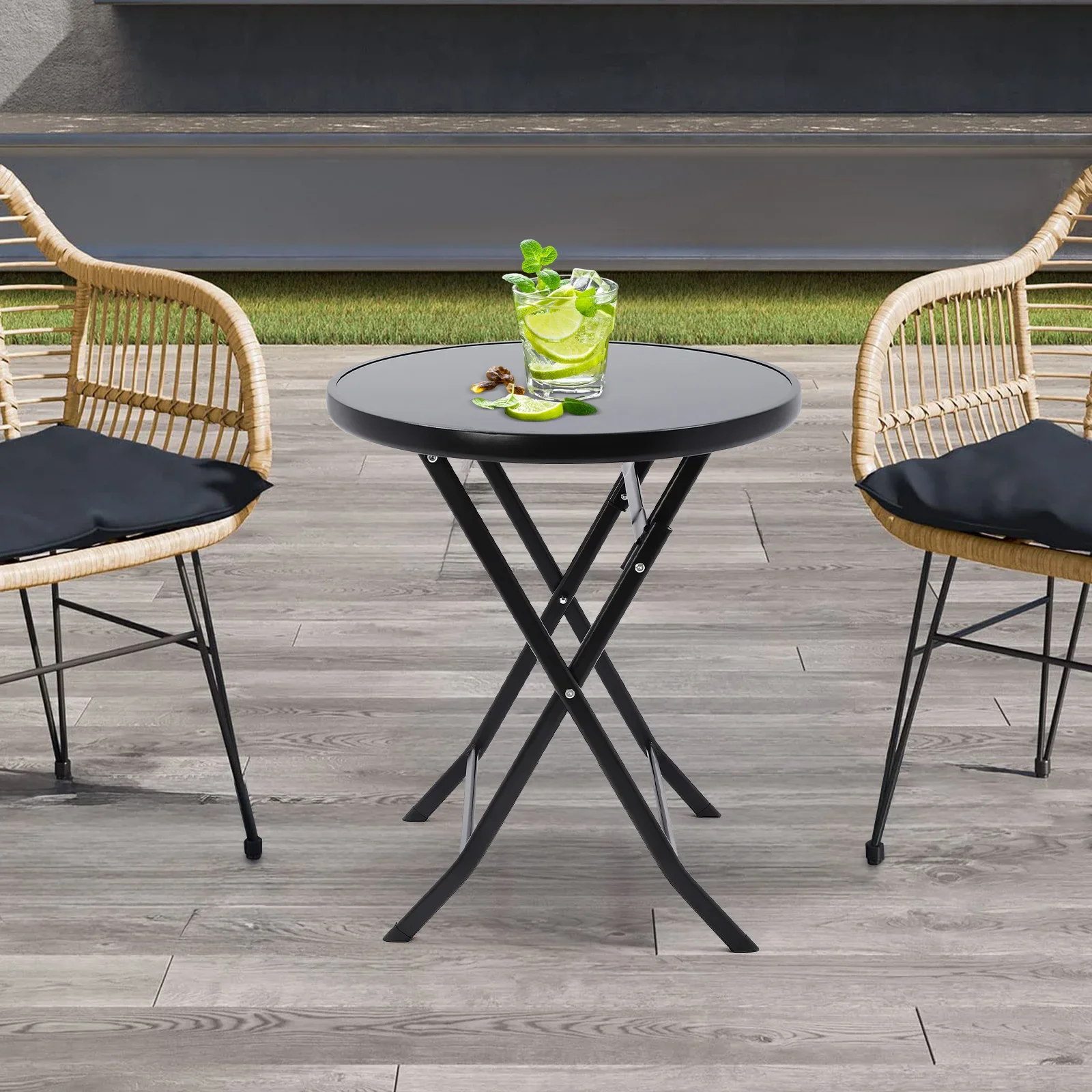 Table basse ronde pliante de 60 cm avec capacité de poids de 120 kg/264,55 lb - Table d'appoint portable intérieure et extérieure pour patio, jardin, balcon