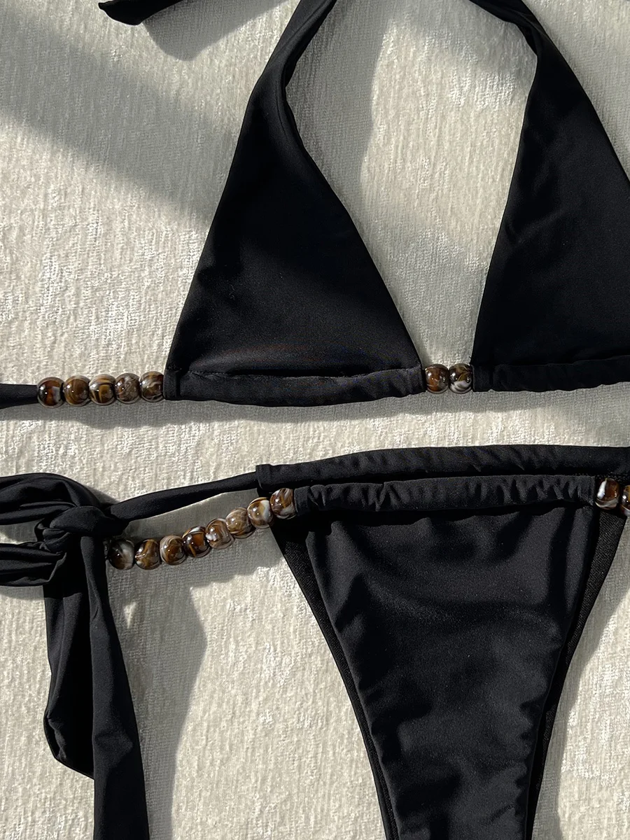 Seksowne koraliki Halter wysokie nogawki wycięte bikini na ramiączkach damskie stroje kąpielowe damski strój kąpielowy dwuczęściowy zestaw bikini kąpiący strój kąpielowy Swim Lady