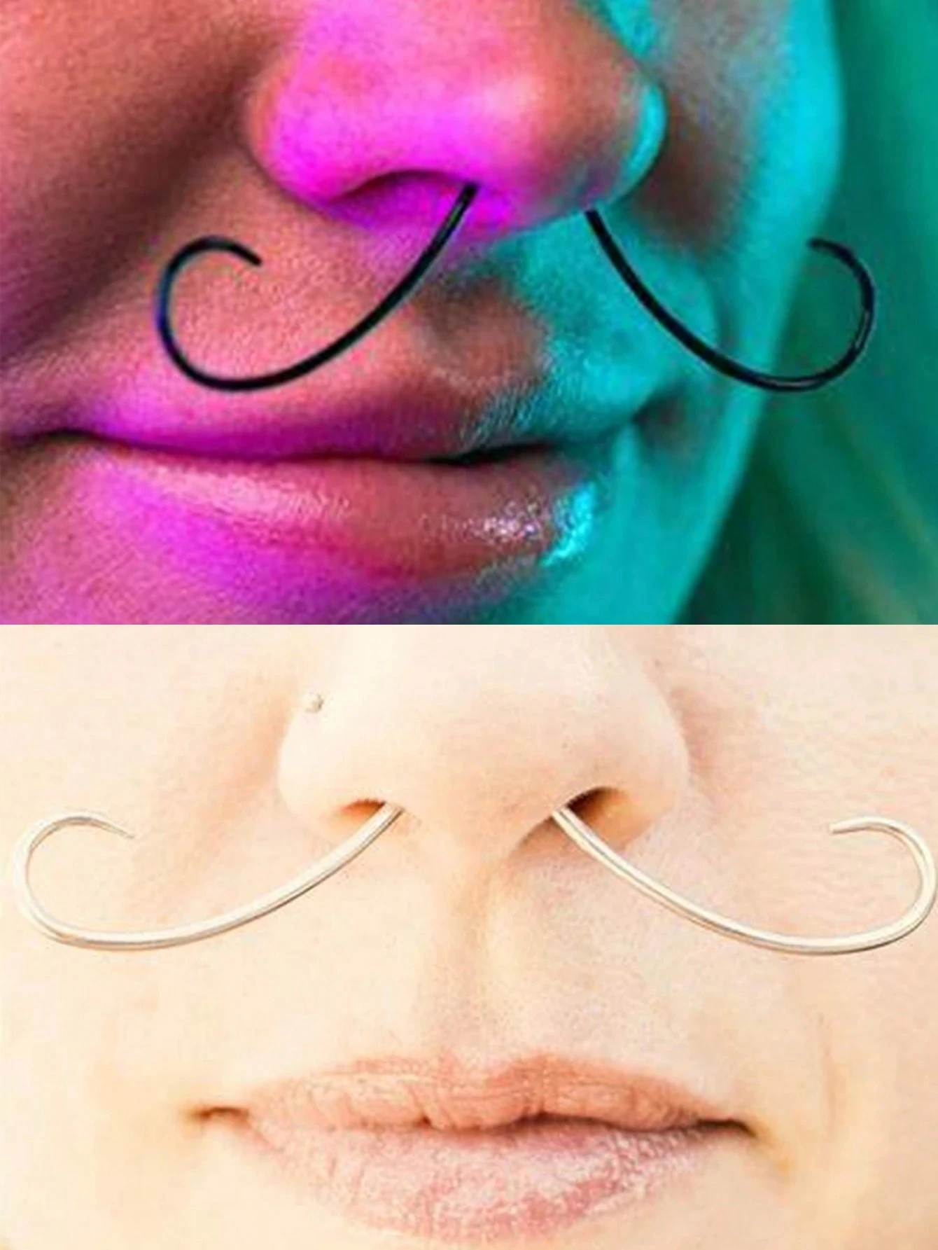 6/8/11pcs Stainless Steel 16G Mustache Septum Ring Hoop Nose Ring Spike Piercing Jewelry Helix Cartilage Clicker Tragus Earrings