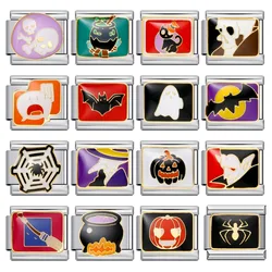 Fashion Color Glaze Gothic Halloween Sorceress Moon Bat Ghost Italian Charm Links Fit 9mm Stainless Steel Making DIY Jewelry