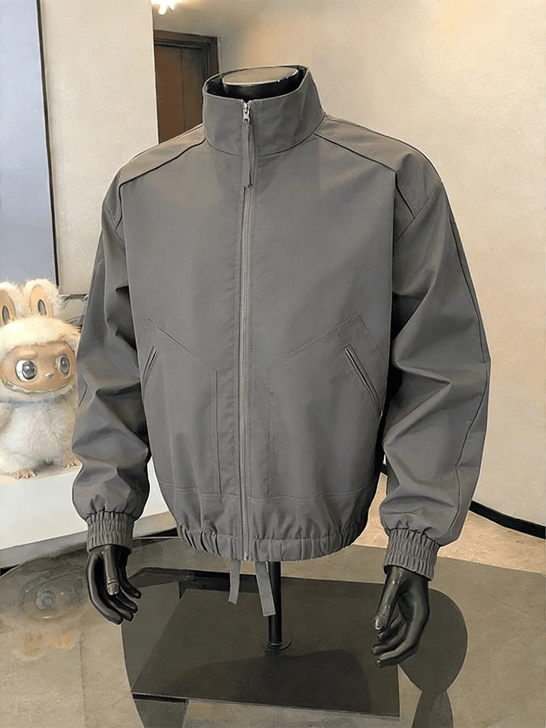 

Deep ey Deconstructed Stand Collar Flight Jaet Men's Spring American Boxy ort Tee-Proof Fce Outerwear Jaet