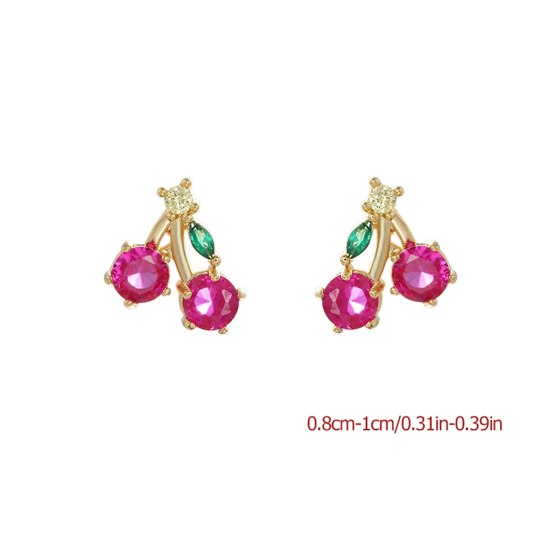 Fashion Sweet Cute Fruit Stud Earrings For Women Girls Small Red Zirconic Cherry Versatile Popular Daily Jewelry Accessories