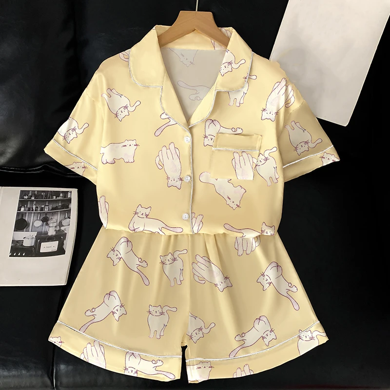 Conjunto de pijamas con estampado Kawaii de conejo para mujer, pijamas informales de estilo coreano para mujer, ropa de descanso corta a la moda