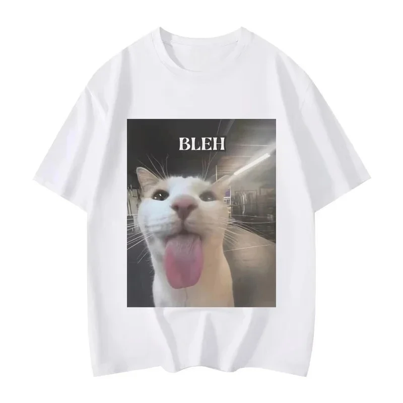 2026 Summer Bleh Funny Cat Meme Graphic Printed T Shirts Man Women Clothing Fashion Trend T-shirts Casual Short Sleeve Clothing