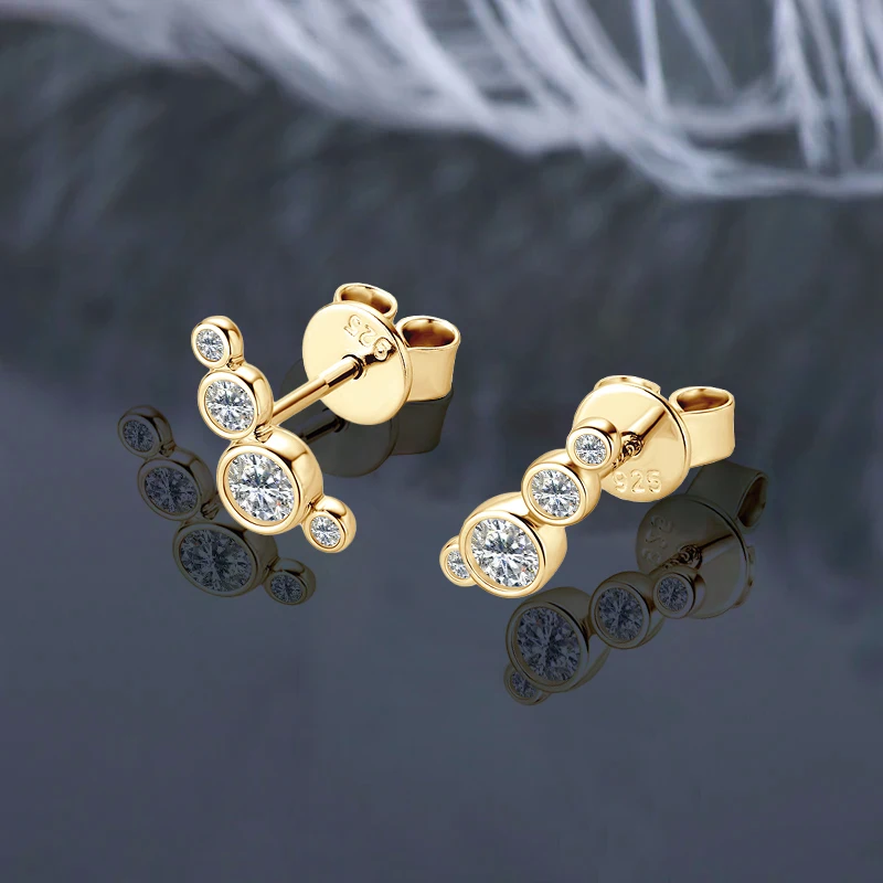 

IOGOU Full Moissanite Diamond Stud Earrings for Women Real 925 Silver Mini Earrings Trendy High Quality Jewelry With Certificate