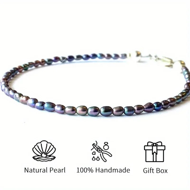 

MYSOYA 3-4 мм мини-черный браслет из пресноводного жемчуга с подарочной коробкой для женщин и мужчин, подарок на день рождения, свадьбу, Рождество, ювелирные изделия